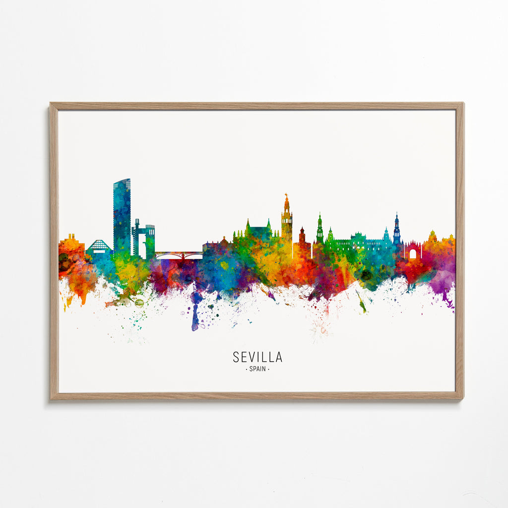 Cestovatelský plakát: Sevilla skyline v akvarelu