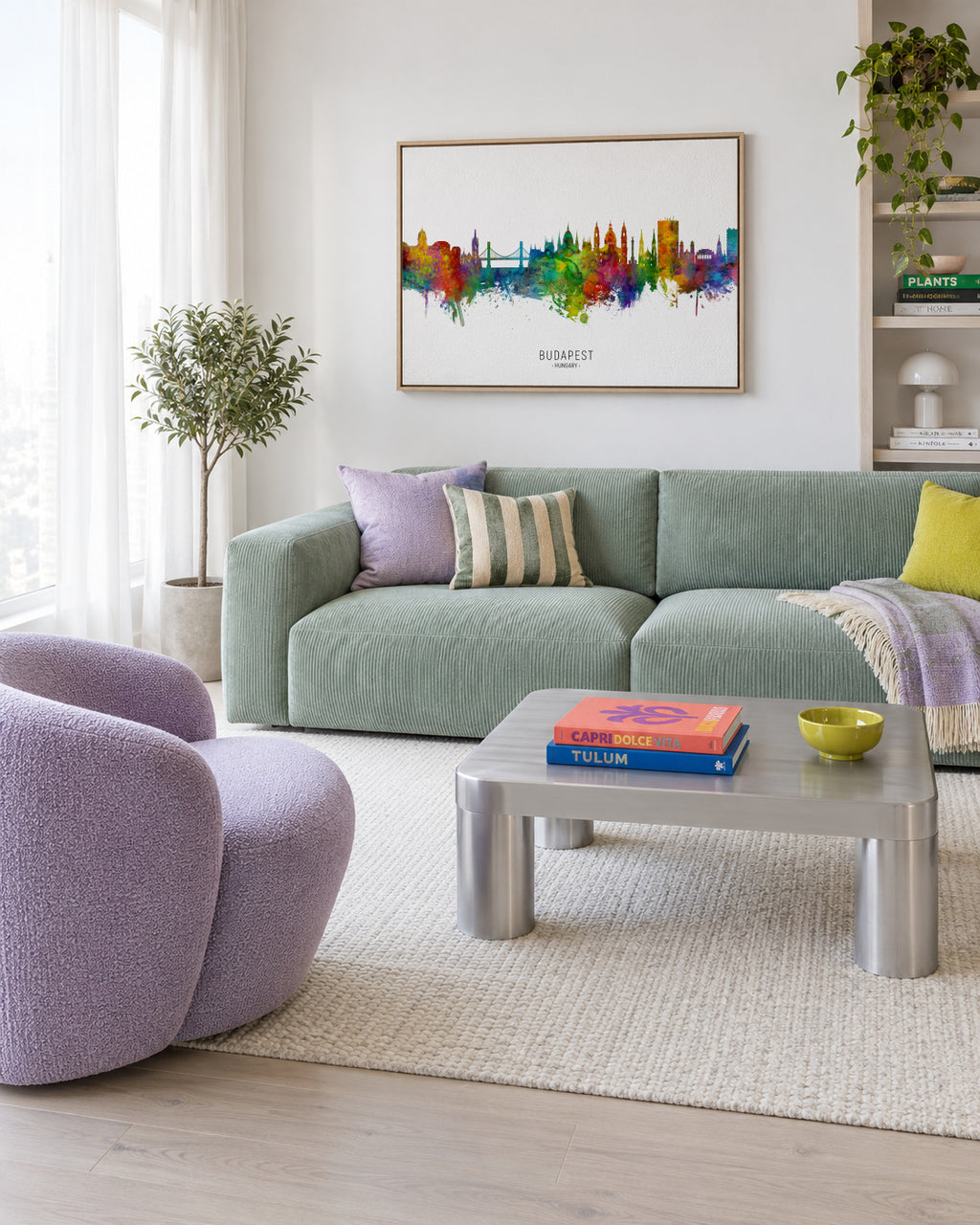 Budapest Skyline multicolor - Framed canvas in an interior