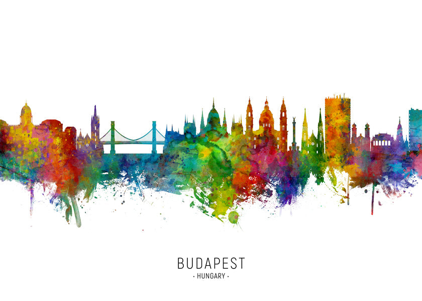 Budapešť panorama akvarel