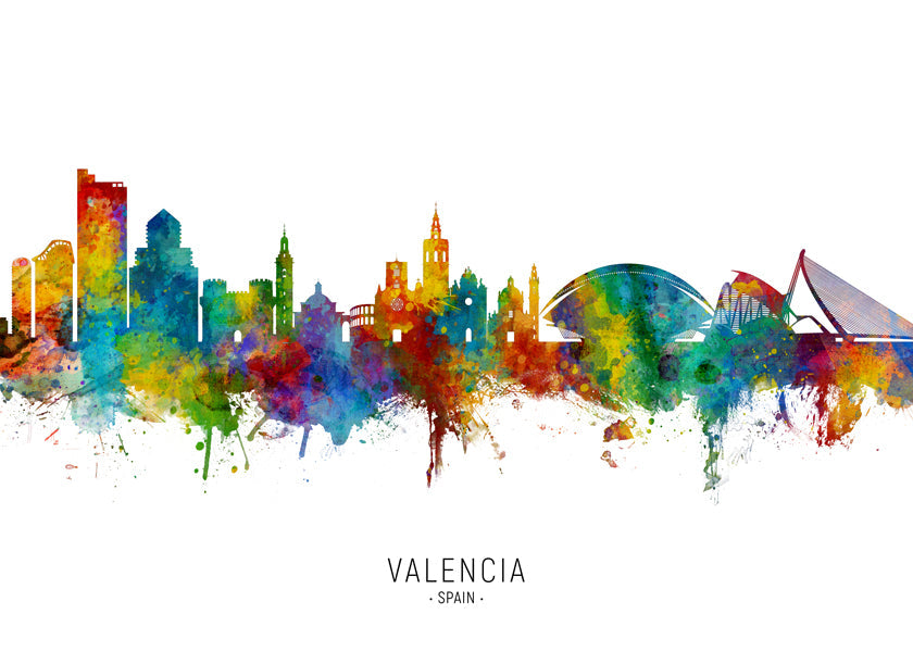 Plakát města Valencia skyline akvarel