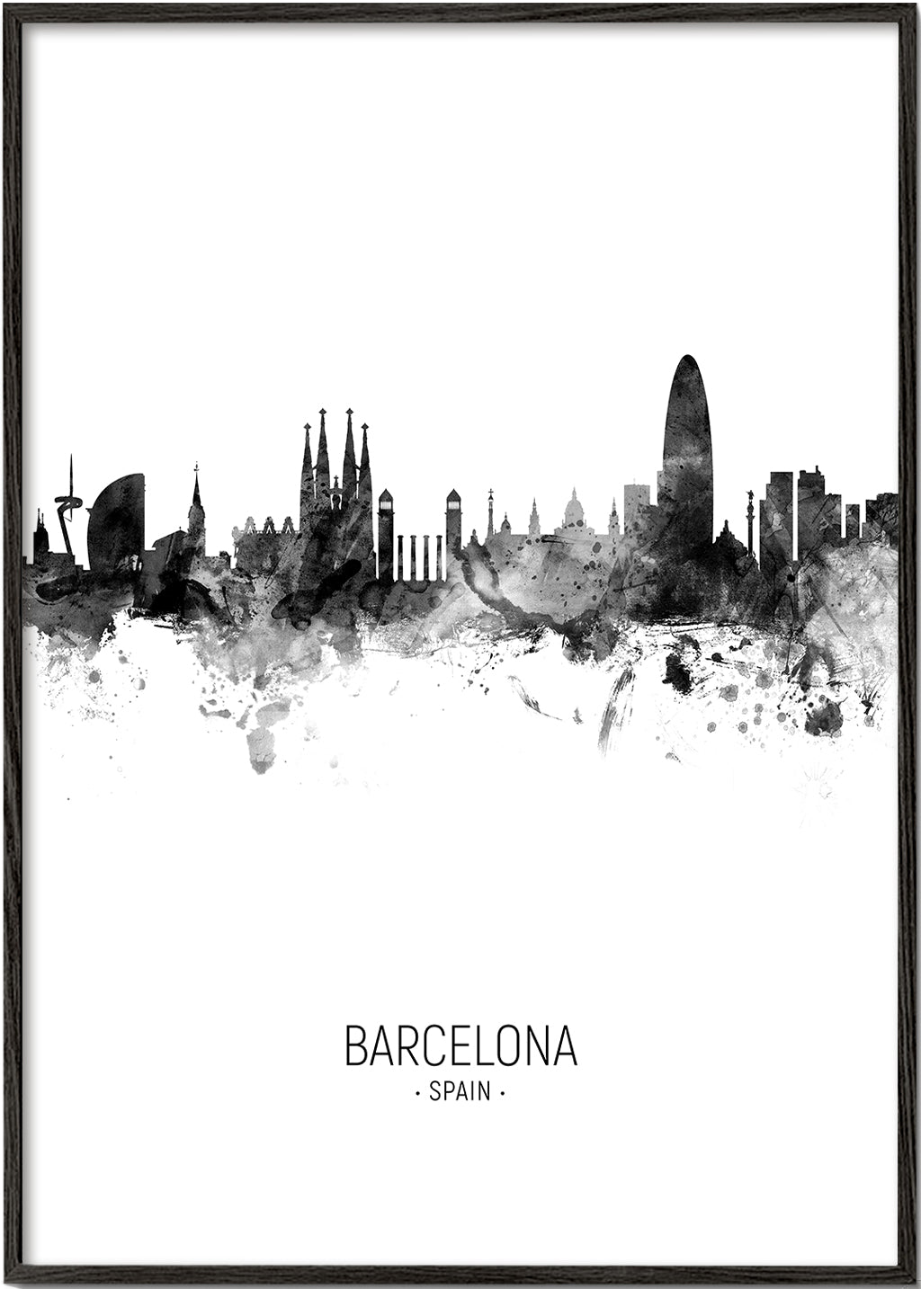 Městské umění: Panorama Barcelony v monochromatickém inkoustu