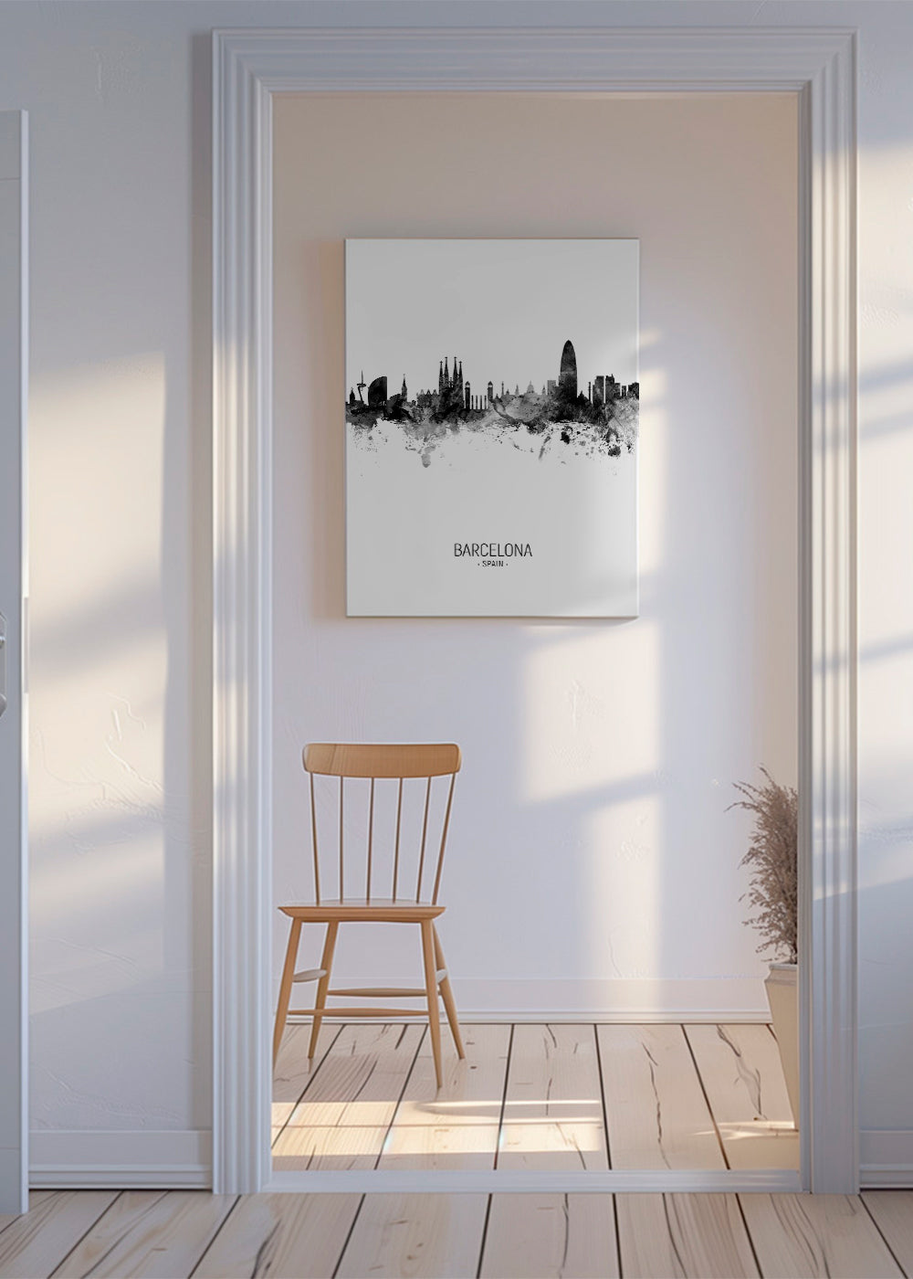 Městské umění: Panorama Barcelony v monochromatickém inkoustu