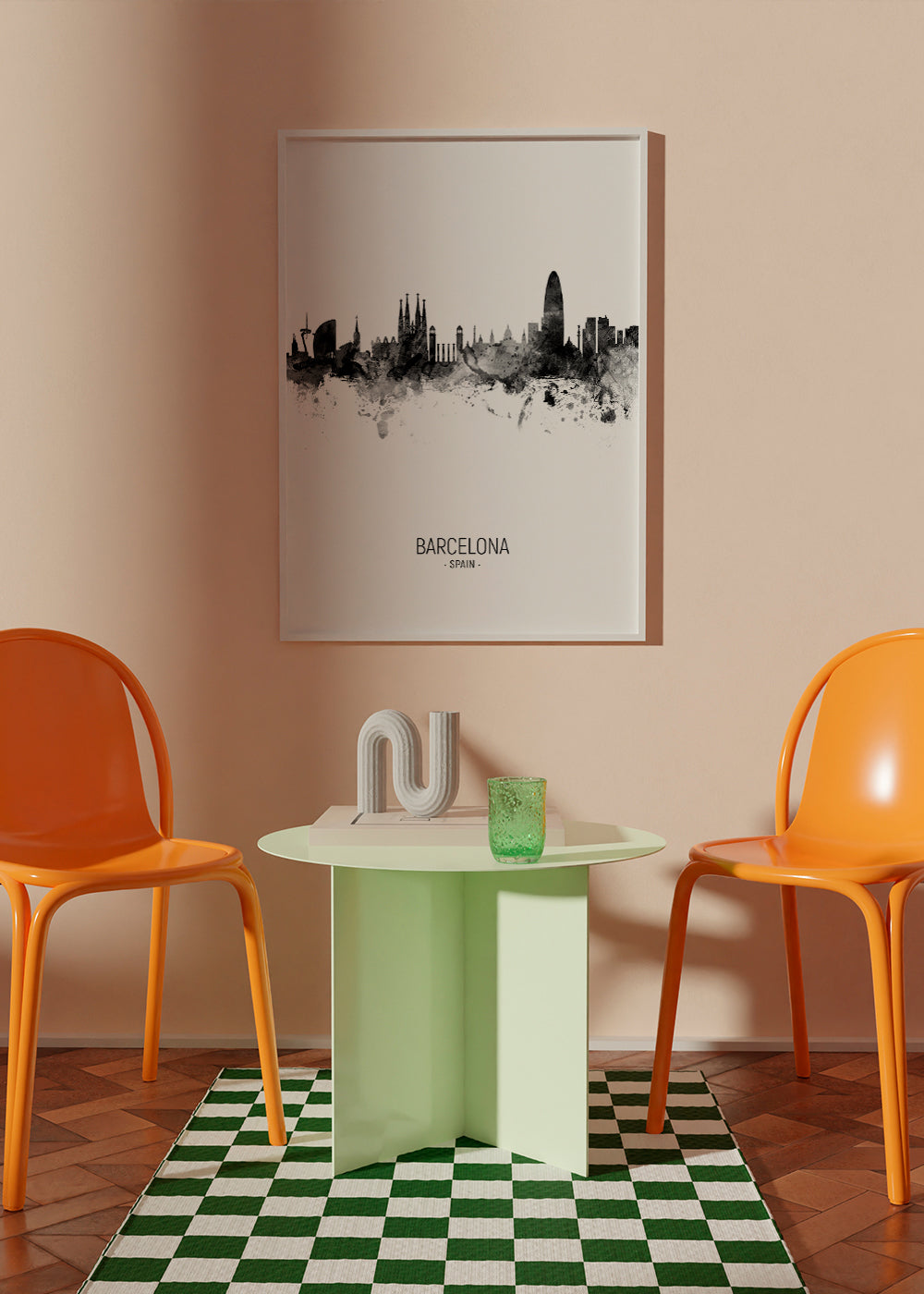 Městské umění: Panorama Barcelony v monochromatickém inkoustu
