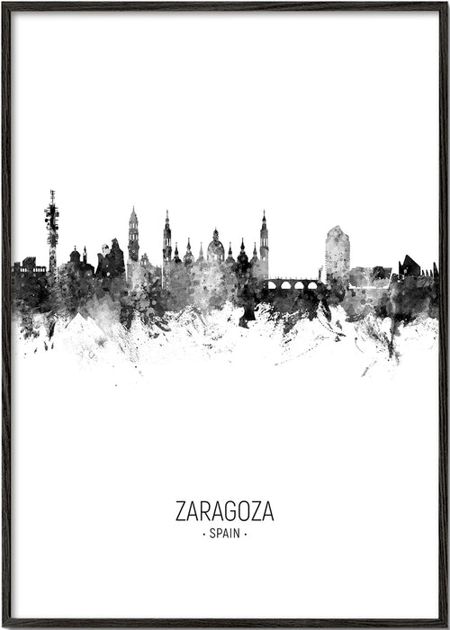 Obraz města Zaragoza panorama černobílá