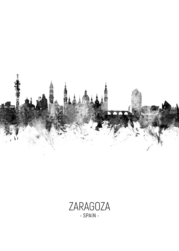 Obraz města Zaragoza panorama černobílá