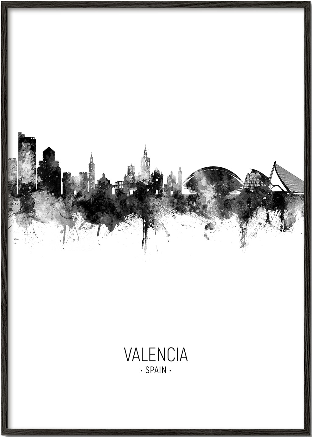 Plakát města Valencia panorama v černobílém