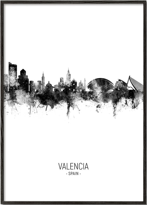 Plakát města Valencia panorama v černobílém