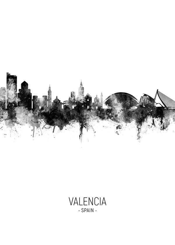 Plakát města Valencia panorama v černobílém