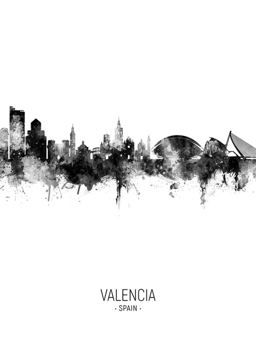 Plakát města Valencia panorama v černobílém