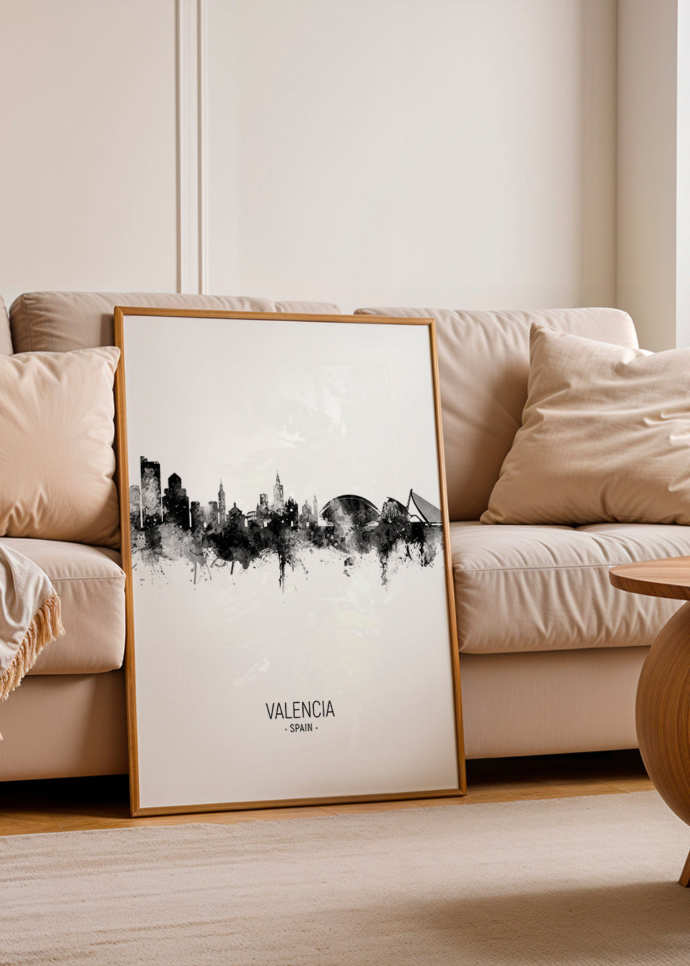 Plakát města Valencia panorama v černobílém
