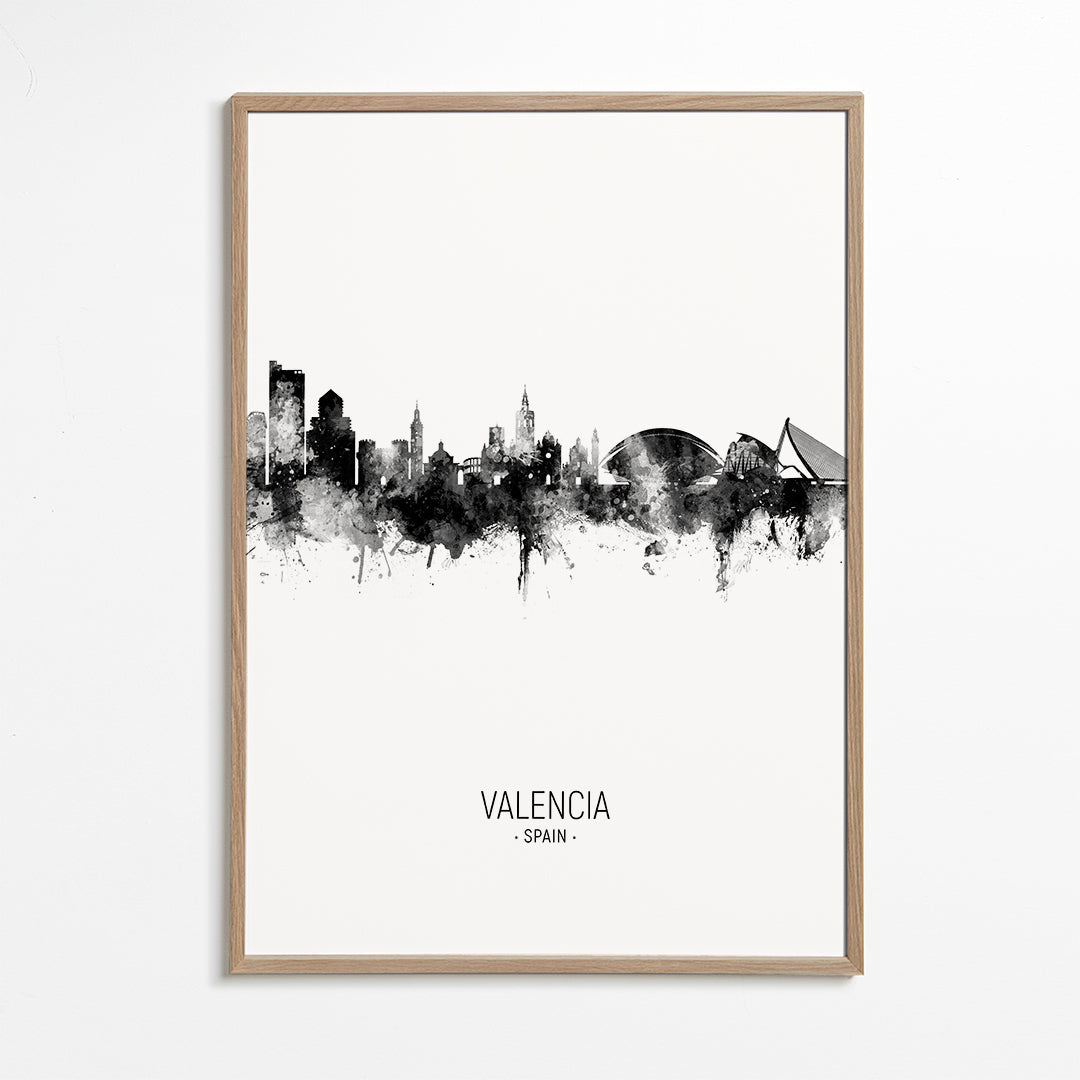 Plakát města Valencia panorama v černobílém