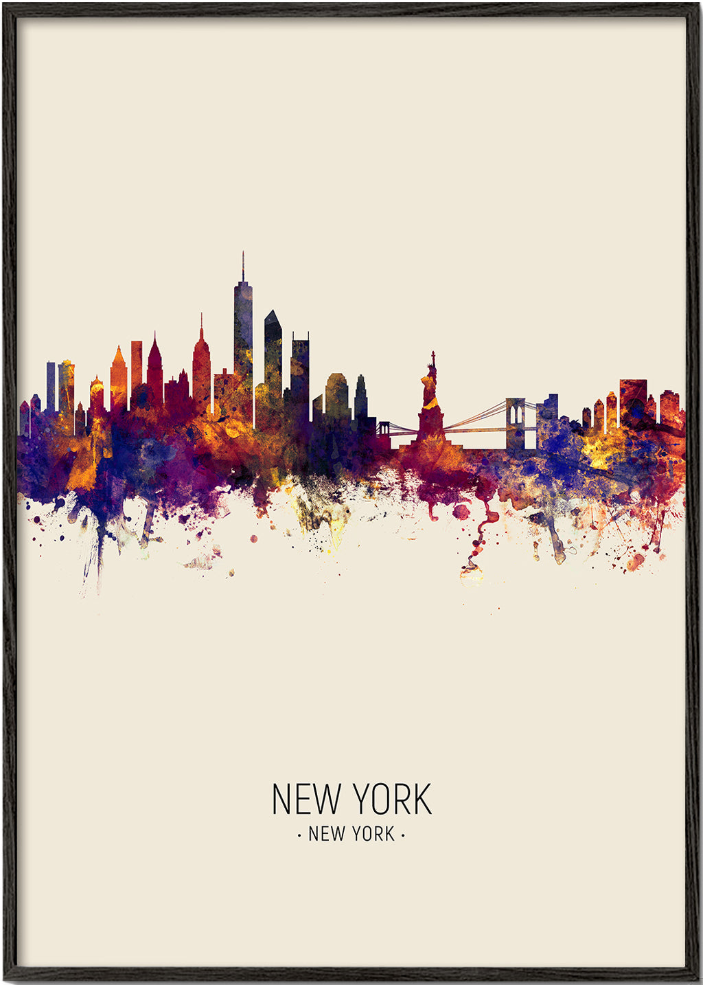 Obraz do kuchyně: panorama New Yorku v akvarelu na béžovém podkladu