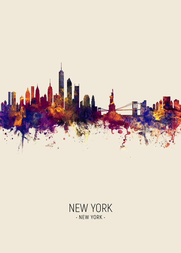 Obraz do kuchyně: panorama New Yorku v akvarelu na béžovém podkladu