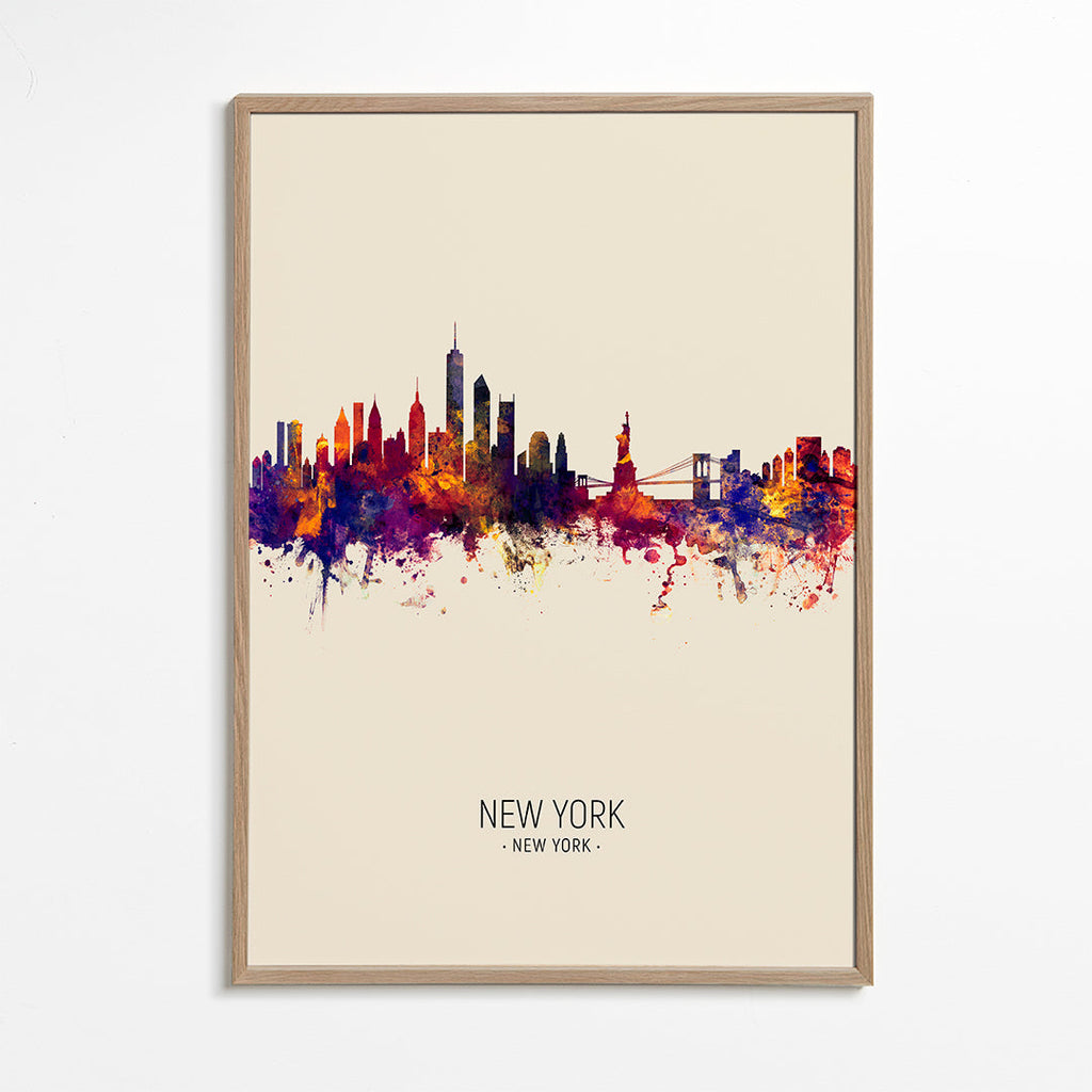 Obraz do kuchyně: panorama New Yorku v akvarelu na béžovém podkladu
