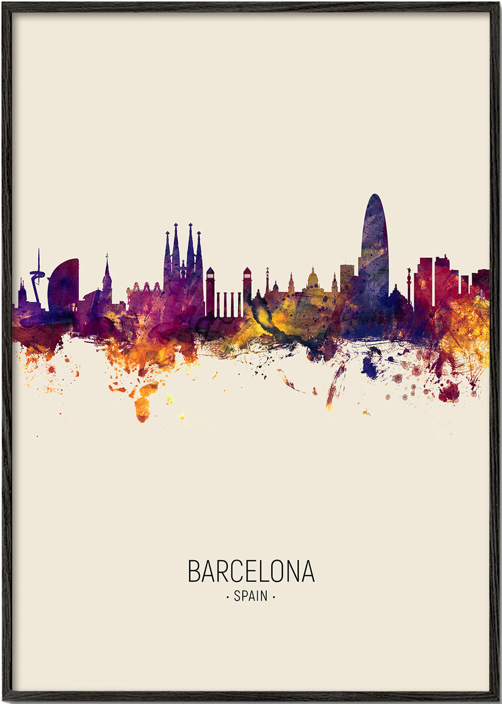Obraz města Barcelona skyline akvarel béžový