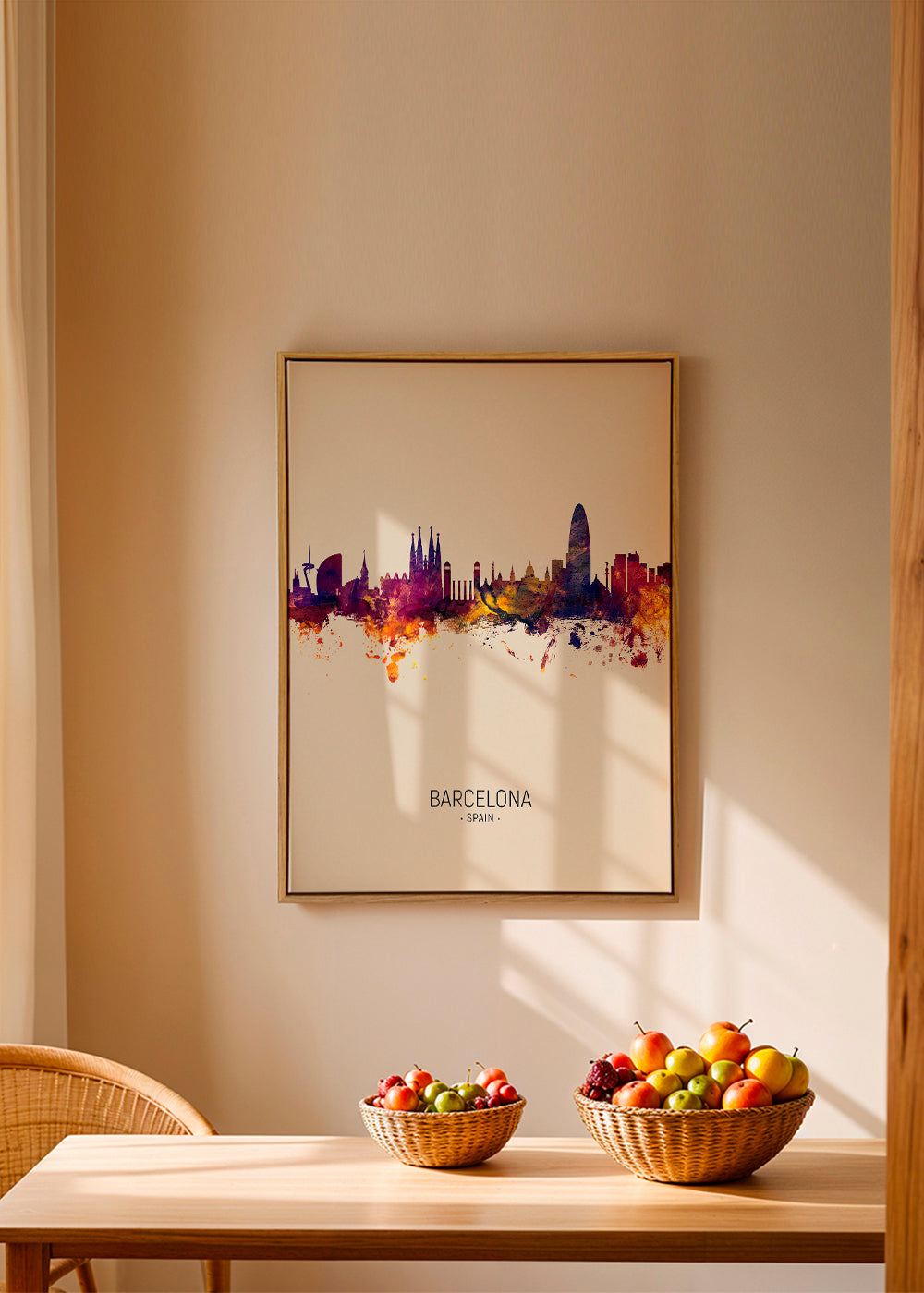 Obraz města Barcelona skyline akvarel béžový