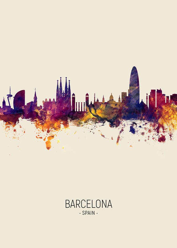 Obraz města Barcelona skyline akvarel béžový