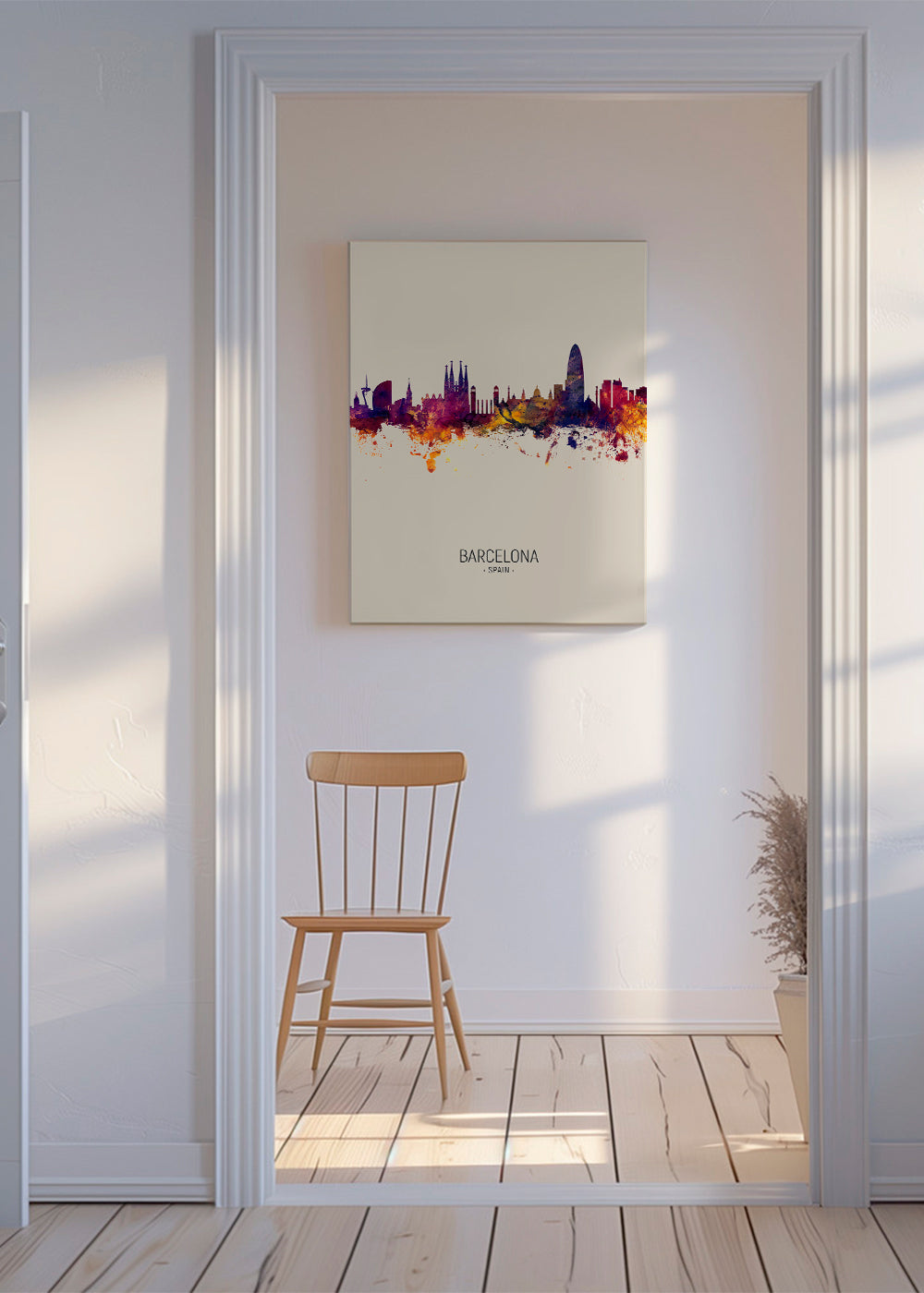 Obraz města Barcelona skyline akvarel béžový