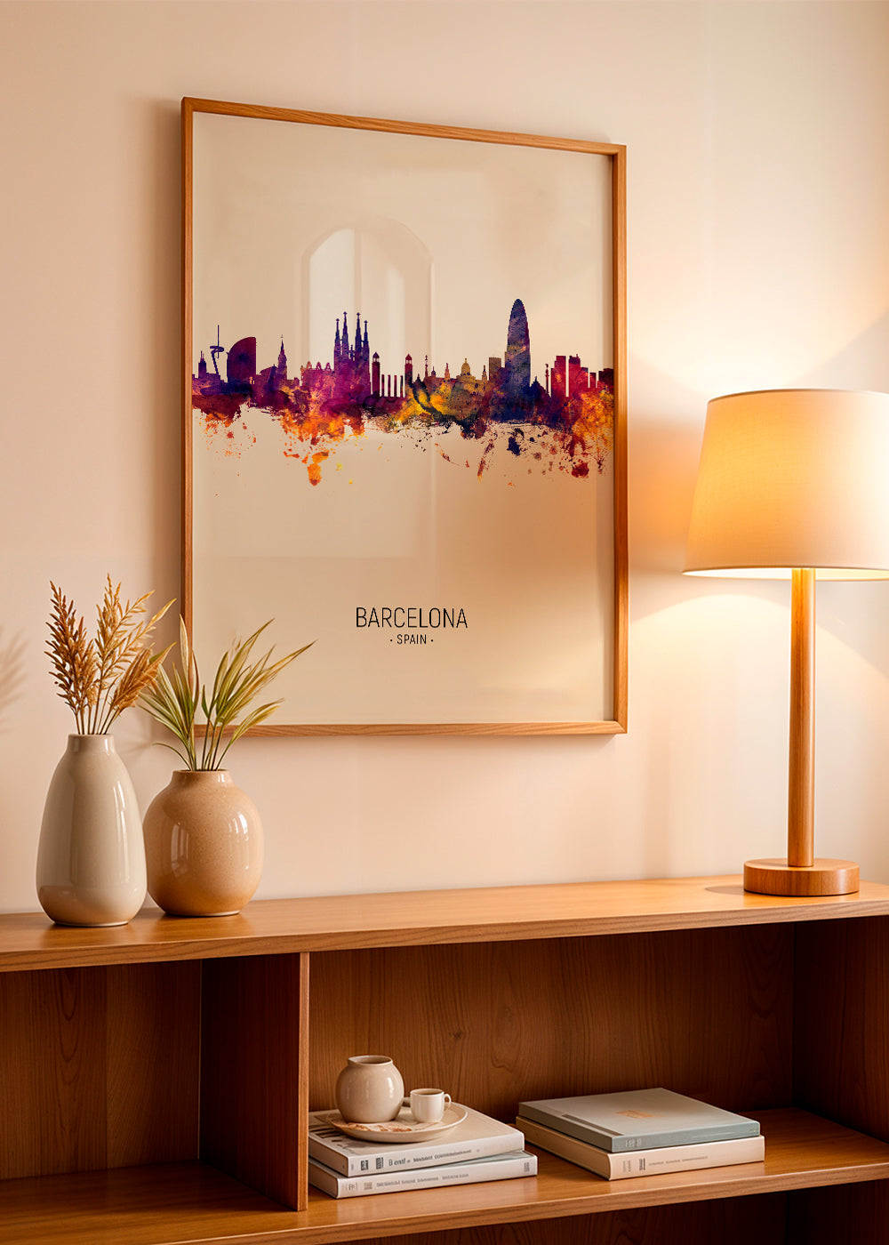 Obraz města Barcelona skyline akvarel béžový