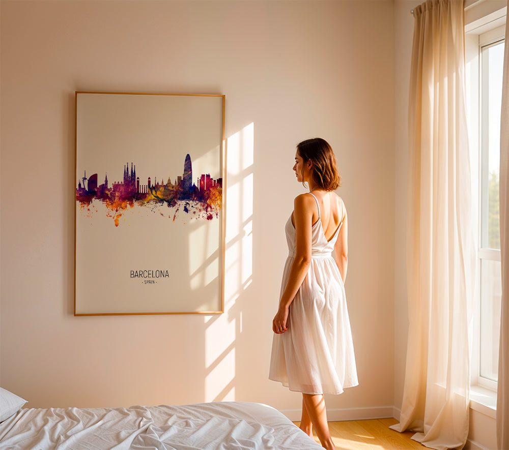 Obraz města Barcelona skyline akvarel béžový
