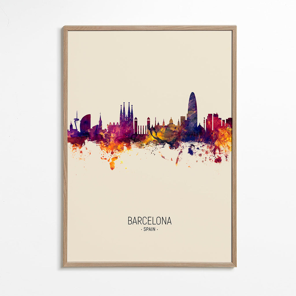 Obraz města Barcelona skyline akvarel béžový