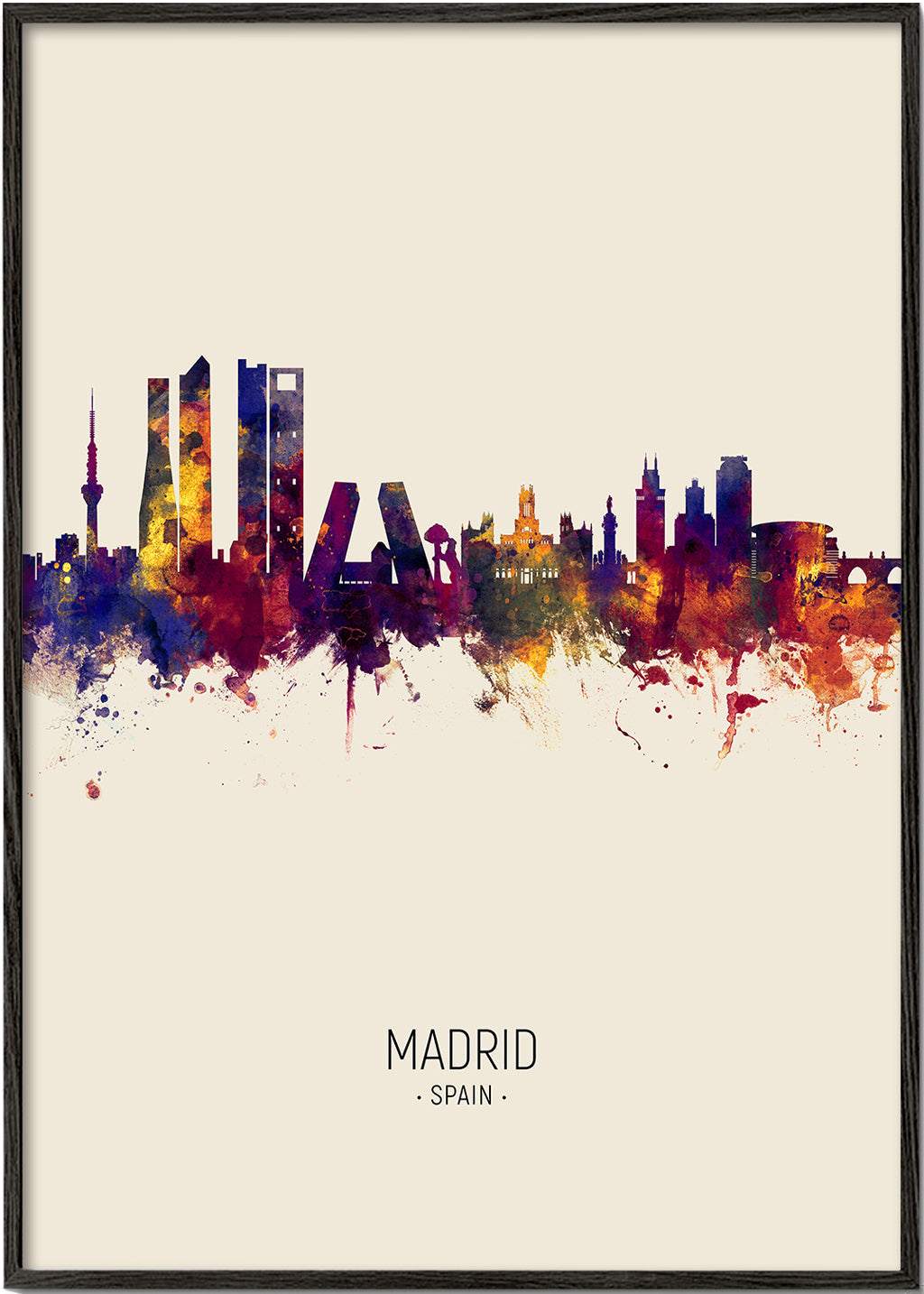 Městské umění: Madrid skyline akvarel