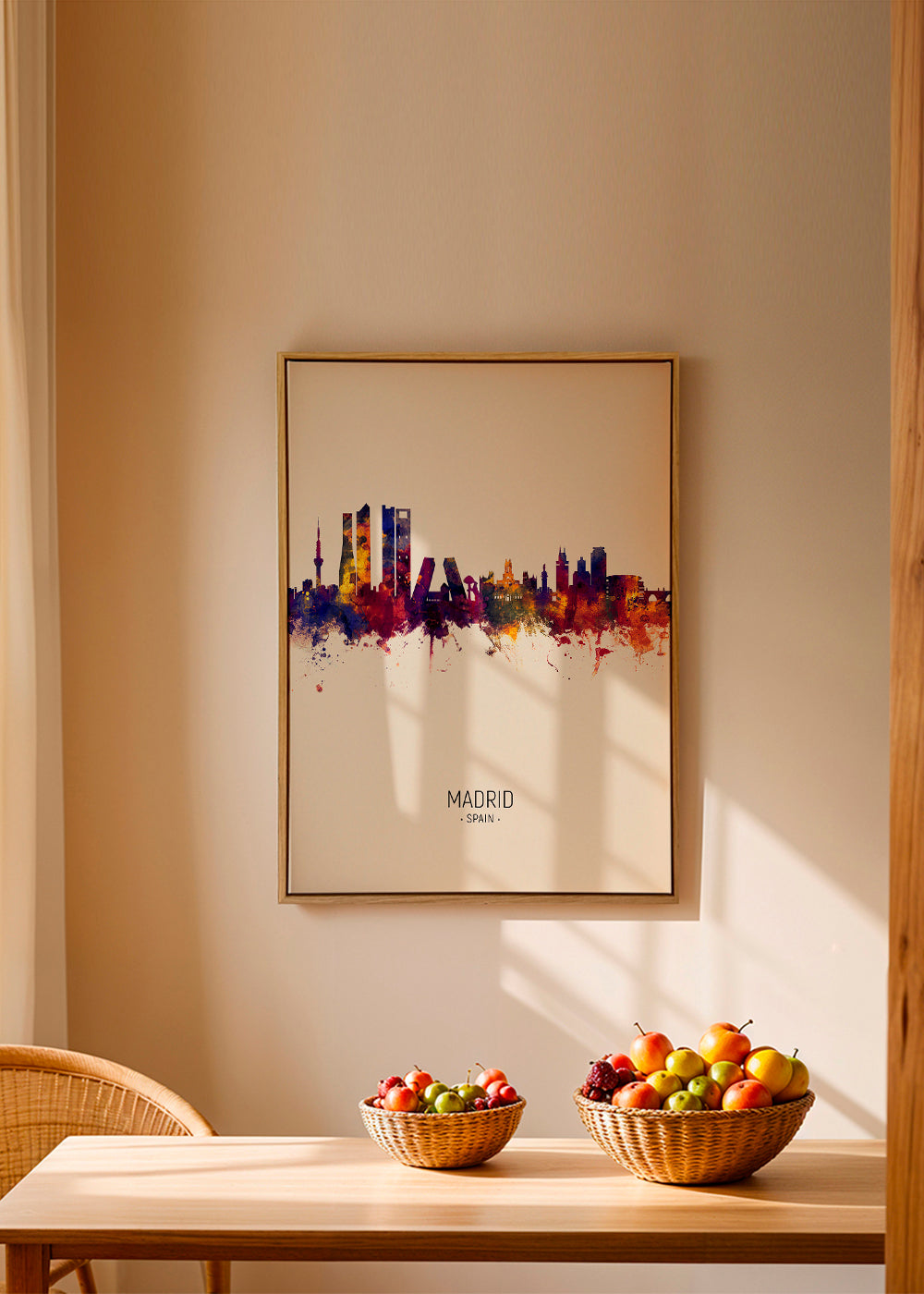 Městské umění: Madrid skyline akvarel