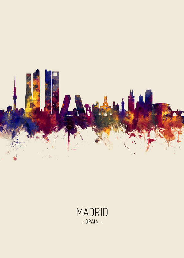 Městské umění: Madrid skyline akvarel