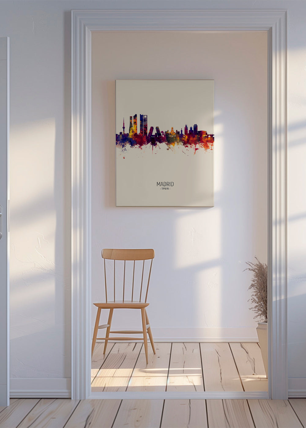 Městské umění: Madrid skyline akvarel