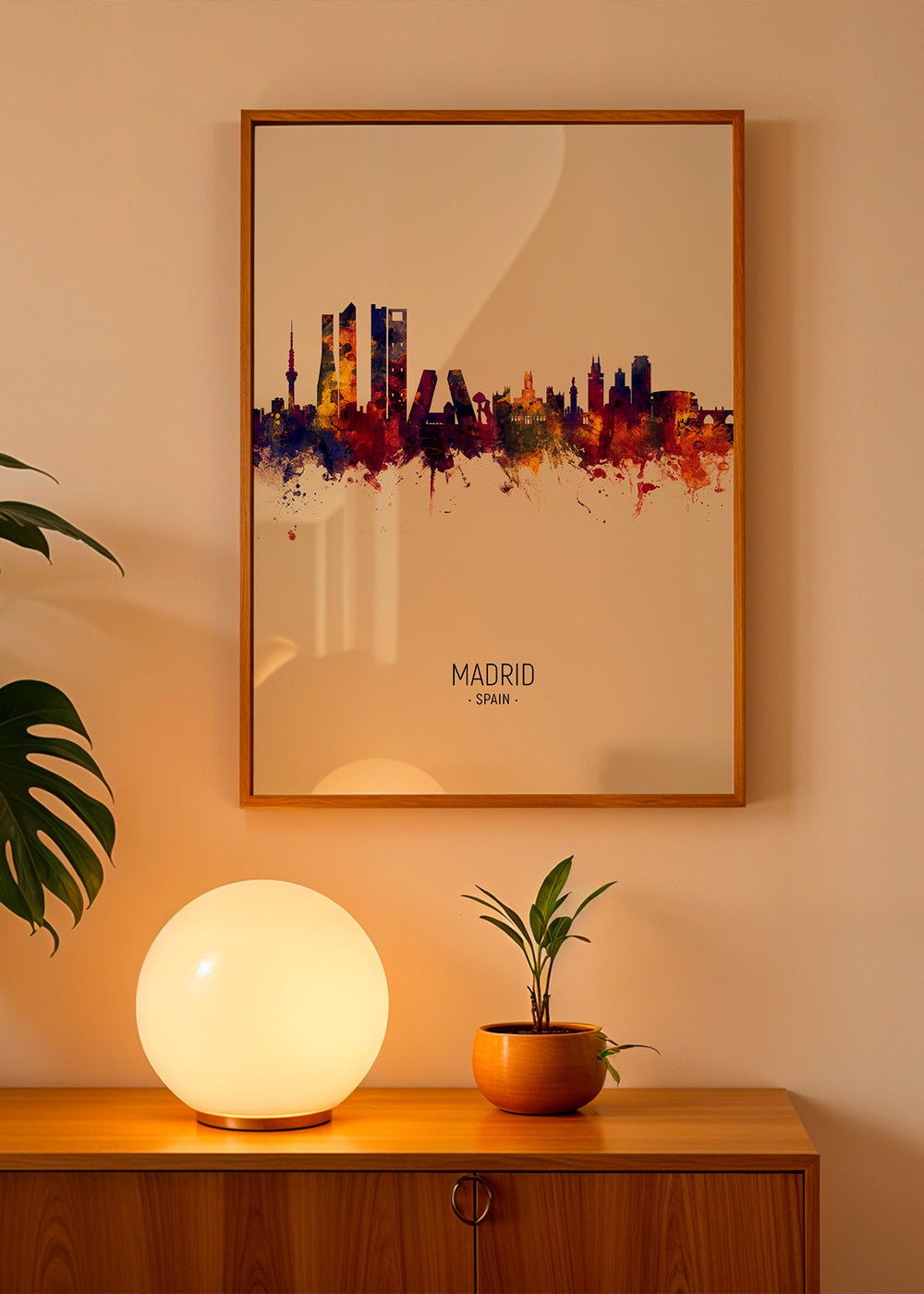 Městské umění: Madrid skyline akvarel