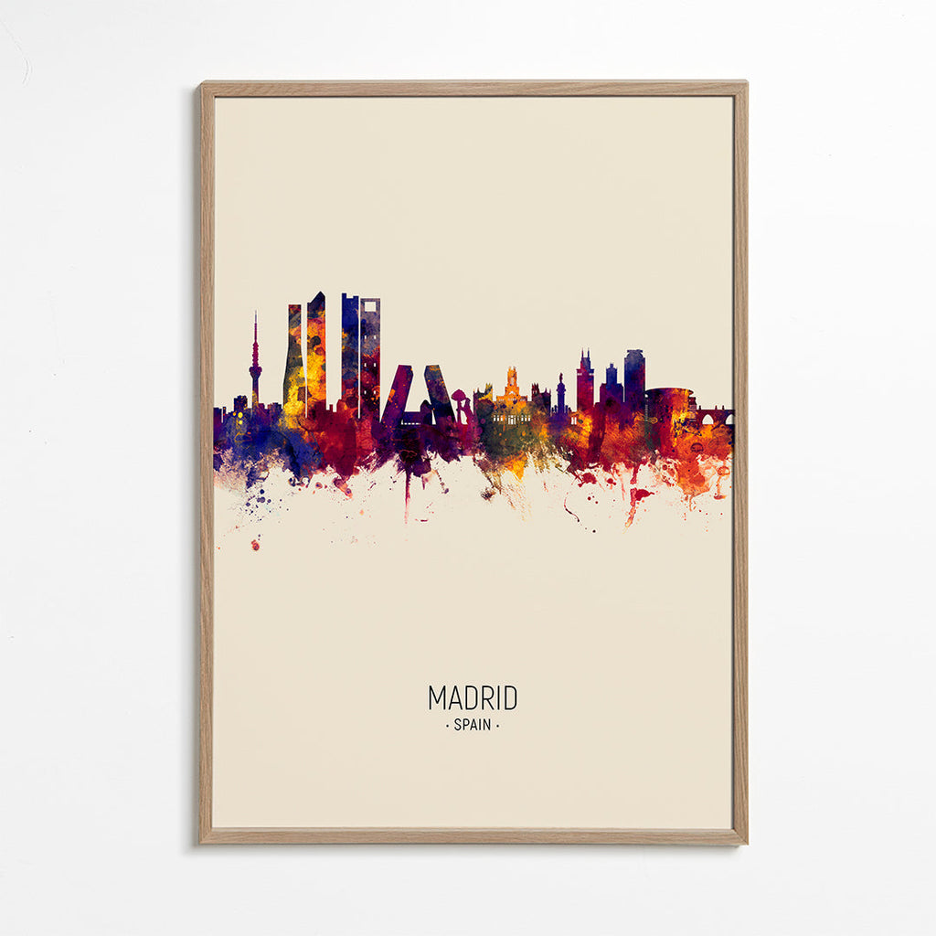 Městské umění: Madrid skyline akvarel