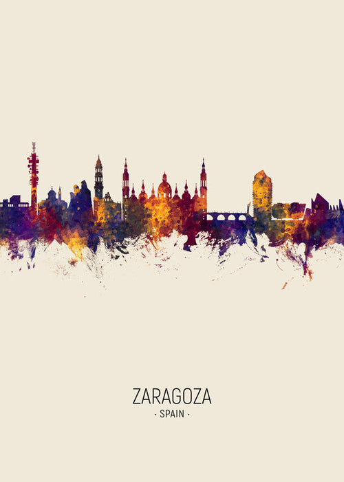 Plakát města Zaragoza skyline akvarel