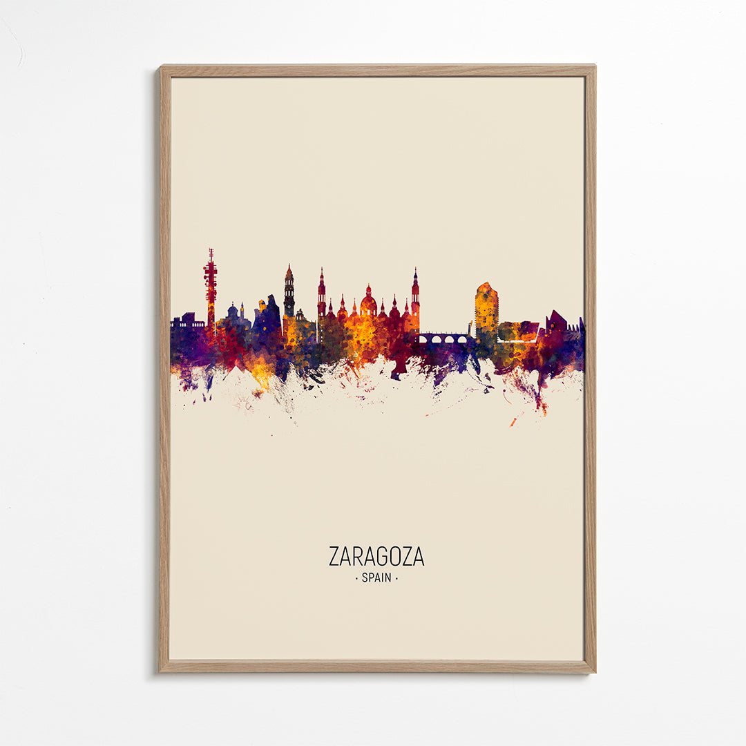 Plakát města Zaragoza skyline akvarel