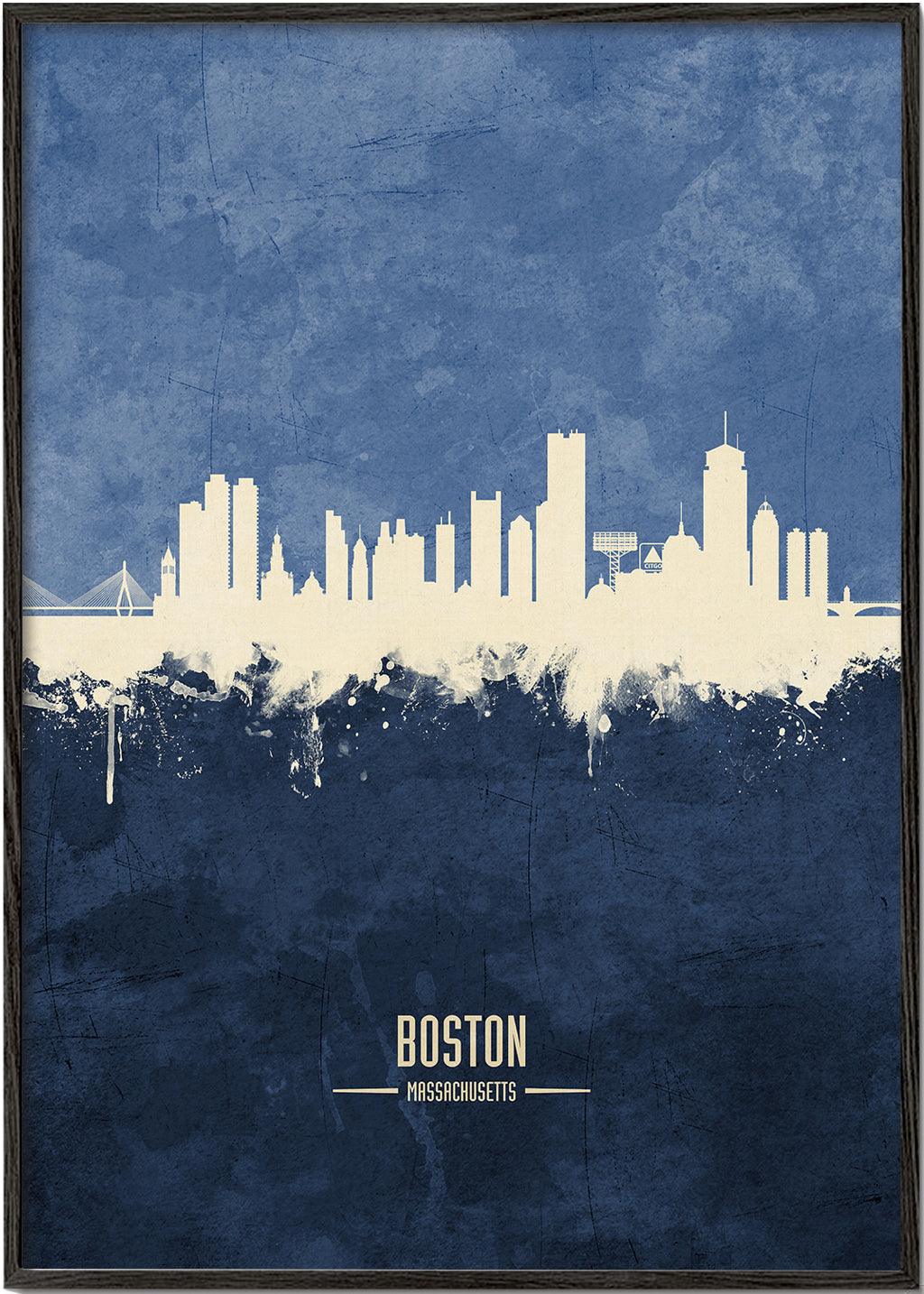 Plakát cestování Boston skyline modrý