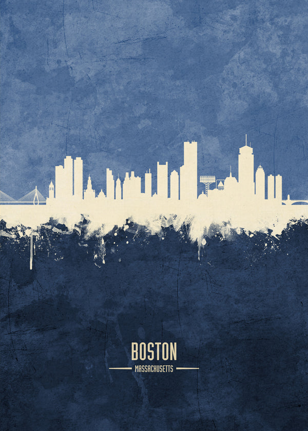 Plakát cestování Boston skyline modrý
