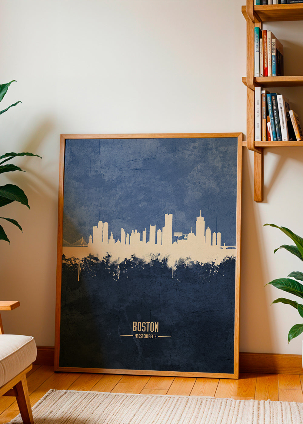Plakát cestování Boston skyline modrý