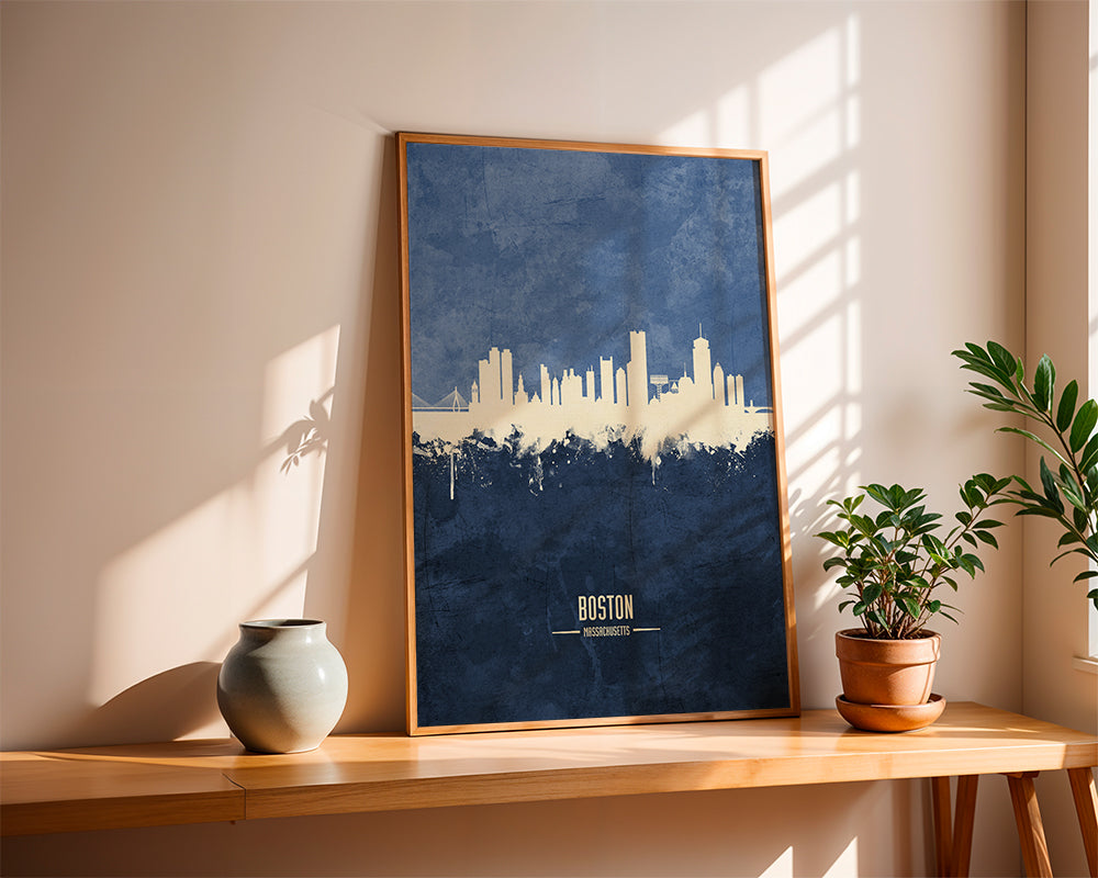 Plakát cestování Boston skyline modrý