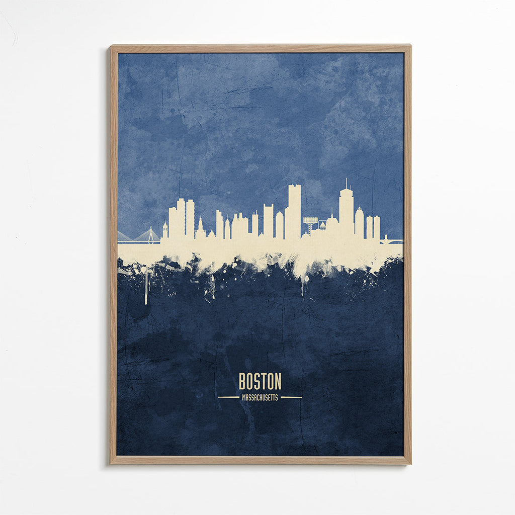Plakát cestování Boston skyline modrý