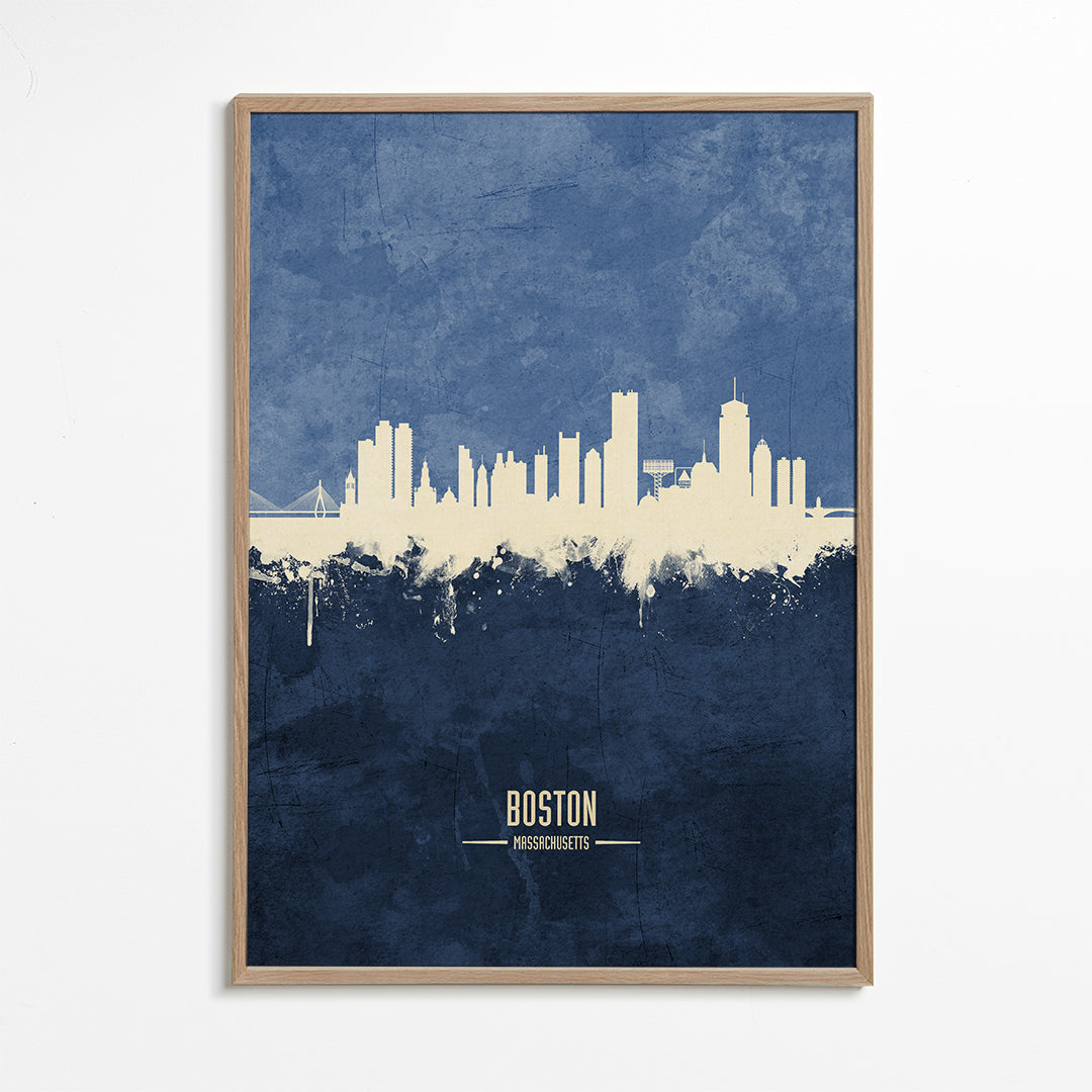Plakát cestování Boston skyline modrý