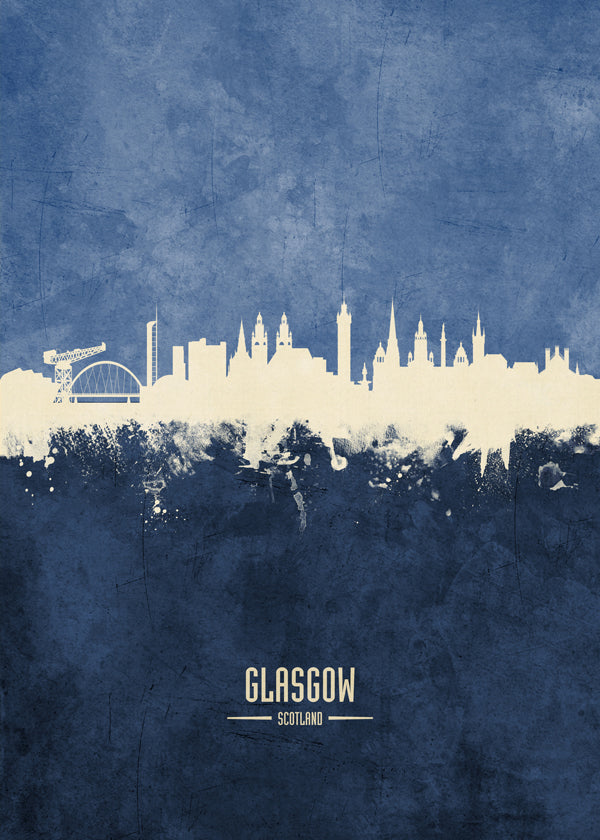 Plakát Glasgow skyline v modrém provedení