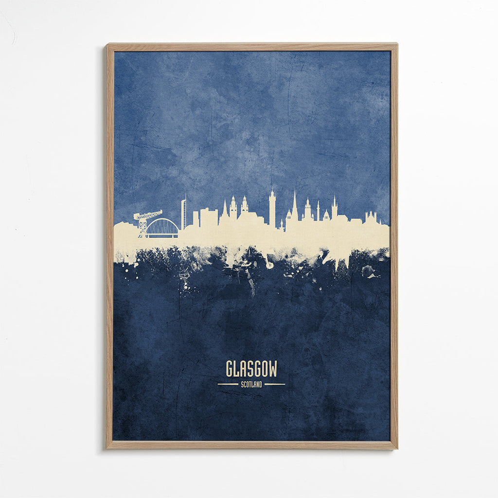 Plakát Glasgow skyline v modrém provedení