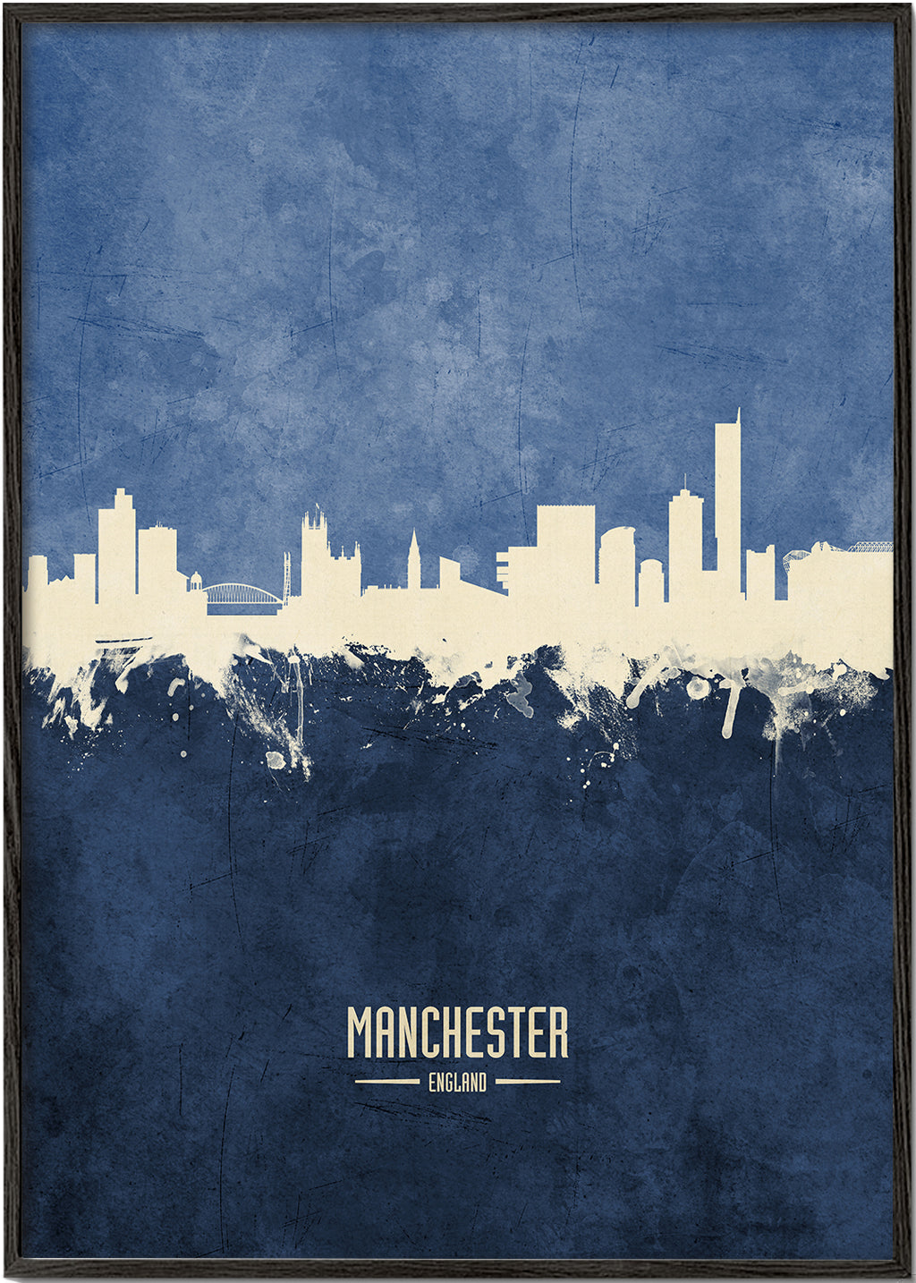 Plakát města Manchester skyline modrá textura