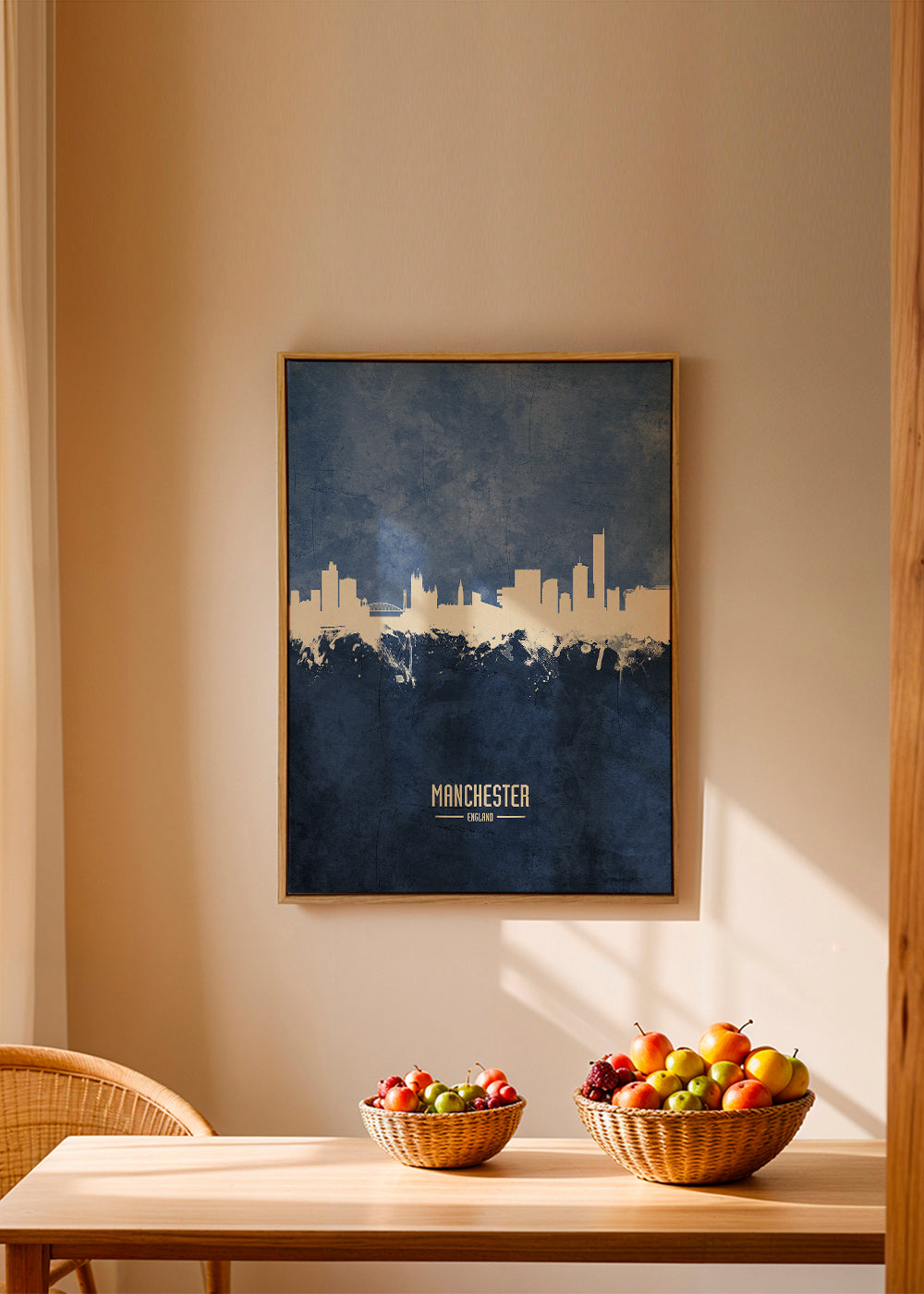 Plakát města Manchester skyline modrá textura