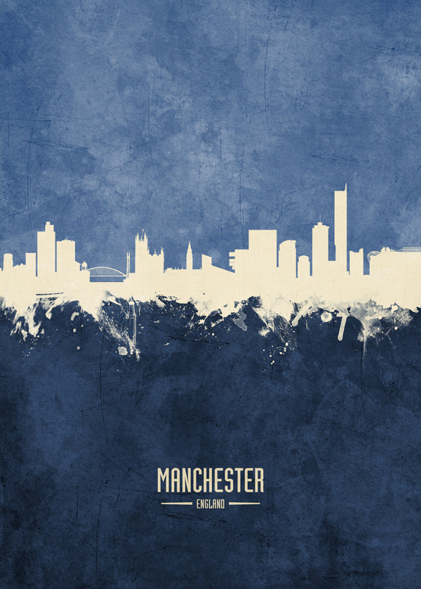 Plakát města Manchester skyline modrá textura
