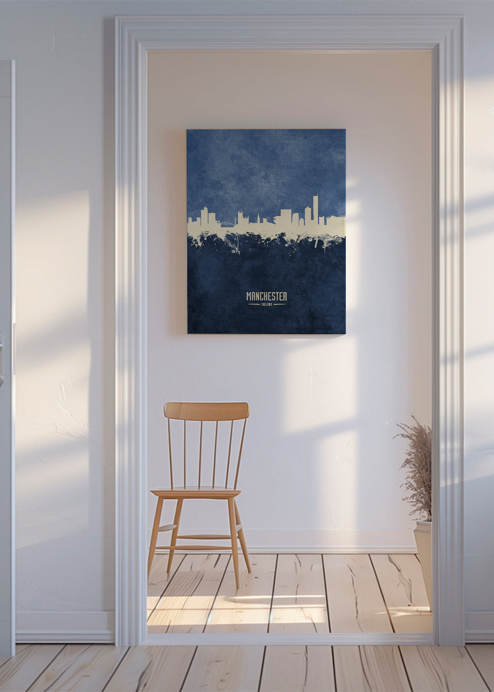 Plakát města Manchester skyline modrá textura