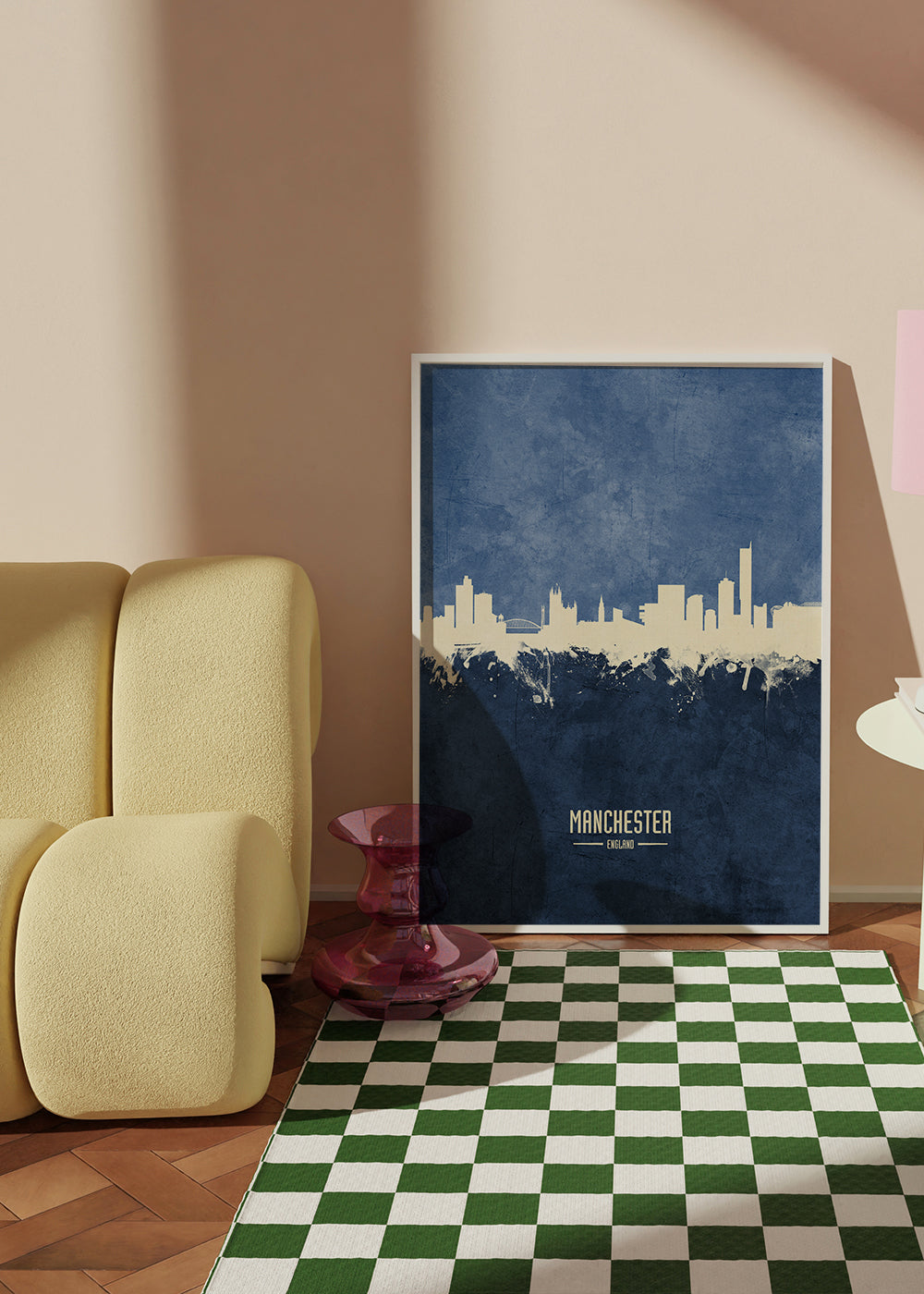 Plakát města Manchester skyline modrá textura