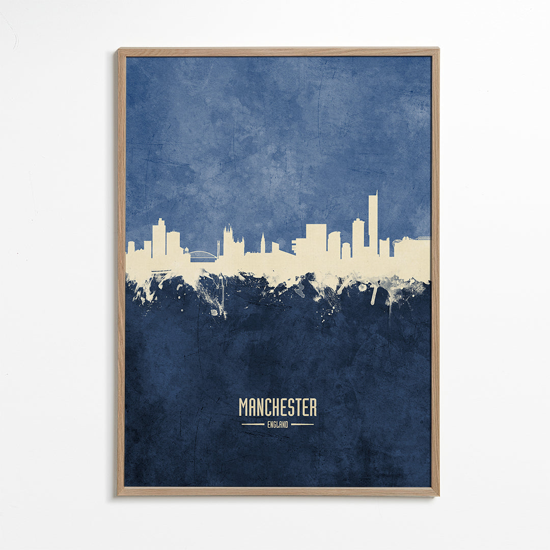 Plakát města Manchester skyline modrá textura