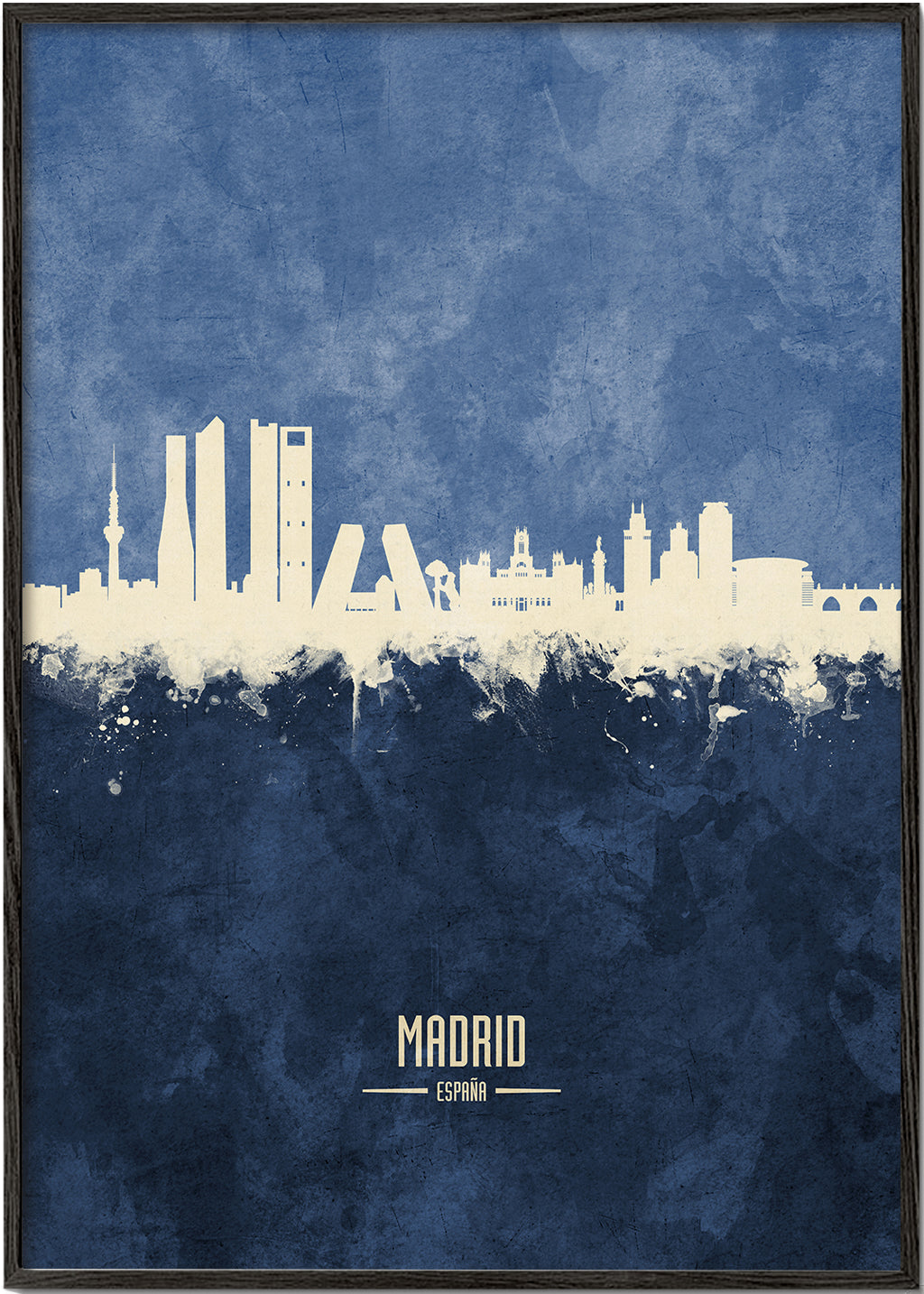 Travel poster Madrid skyline modrý