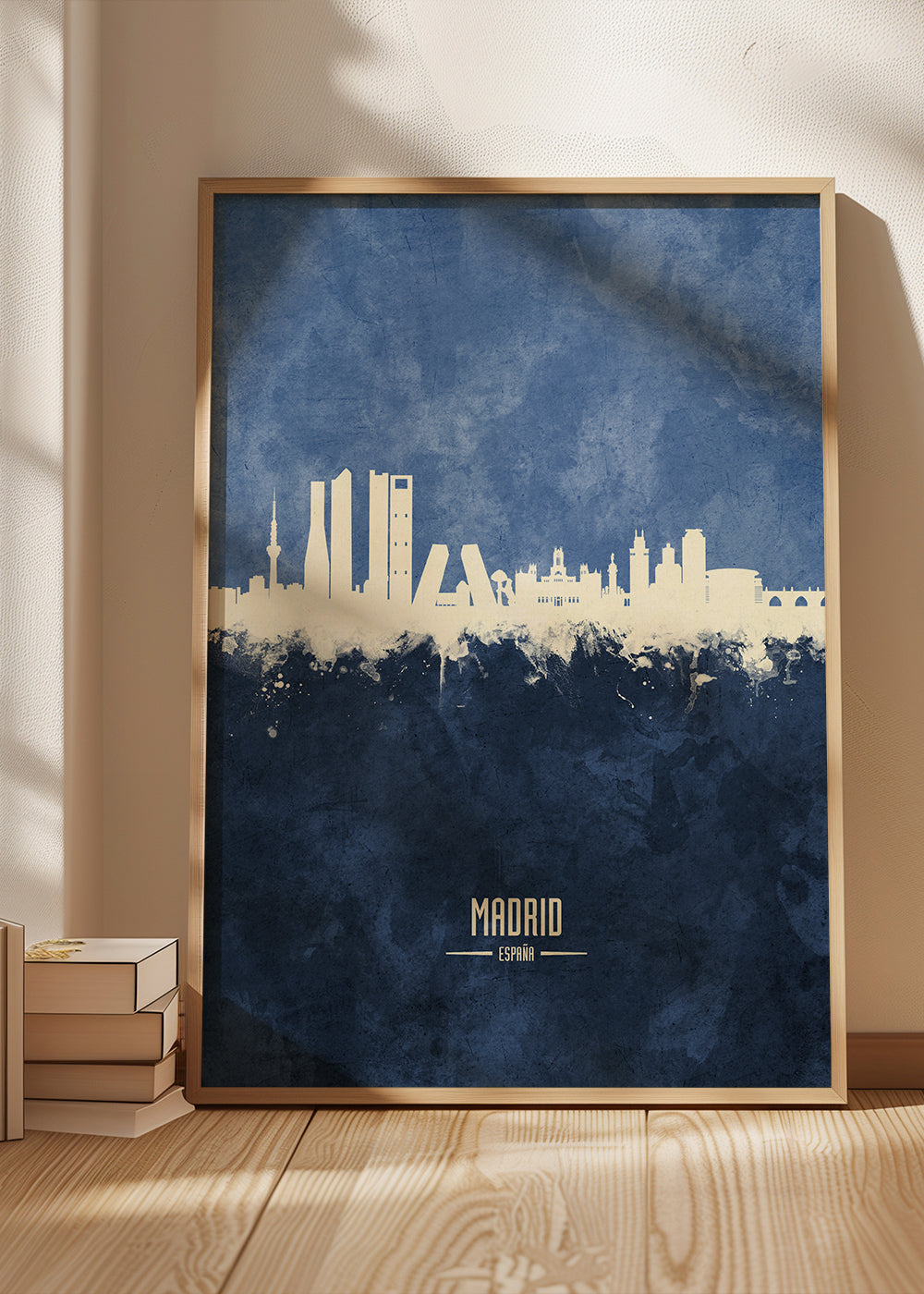 Travel poster Madrid skyline modrý