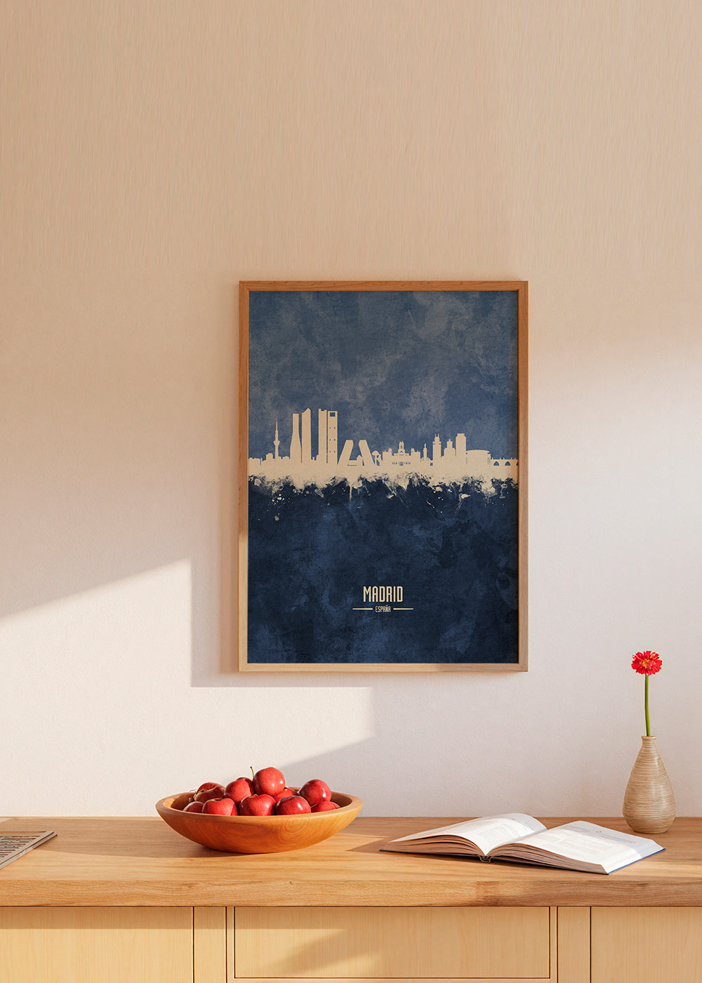 Travel poster Madrid skyline modrý